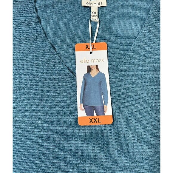 Ella Moss Women's V Neck Ribbed Soft Pullover Sweater Size XXL NWT Color Blue - Picture 6 of 6